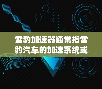 雪豹加速器通常指雪豹汽车的加速系统或驱动辅助系统。雪豹汽车以其卓越的加速性能和操控能力而闻名，而加速器是其动力系统中不可或缺的一部分。以下是关于雪豹加速器的一些信息